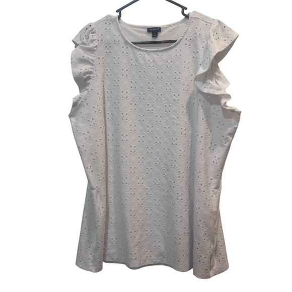 Torrid Pullover Boho Y2K Eyelet Jersey Crew Neck Ruffle Blouse White Top Size 2X - Picture 2 of 8